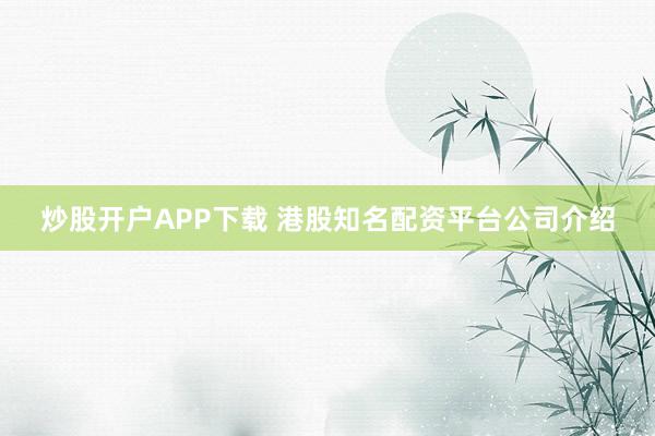 炒股开户APP下载 港股知名配资平台公司介绍